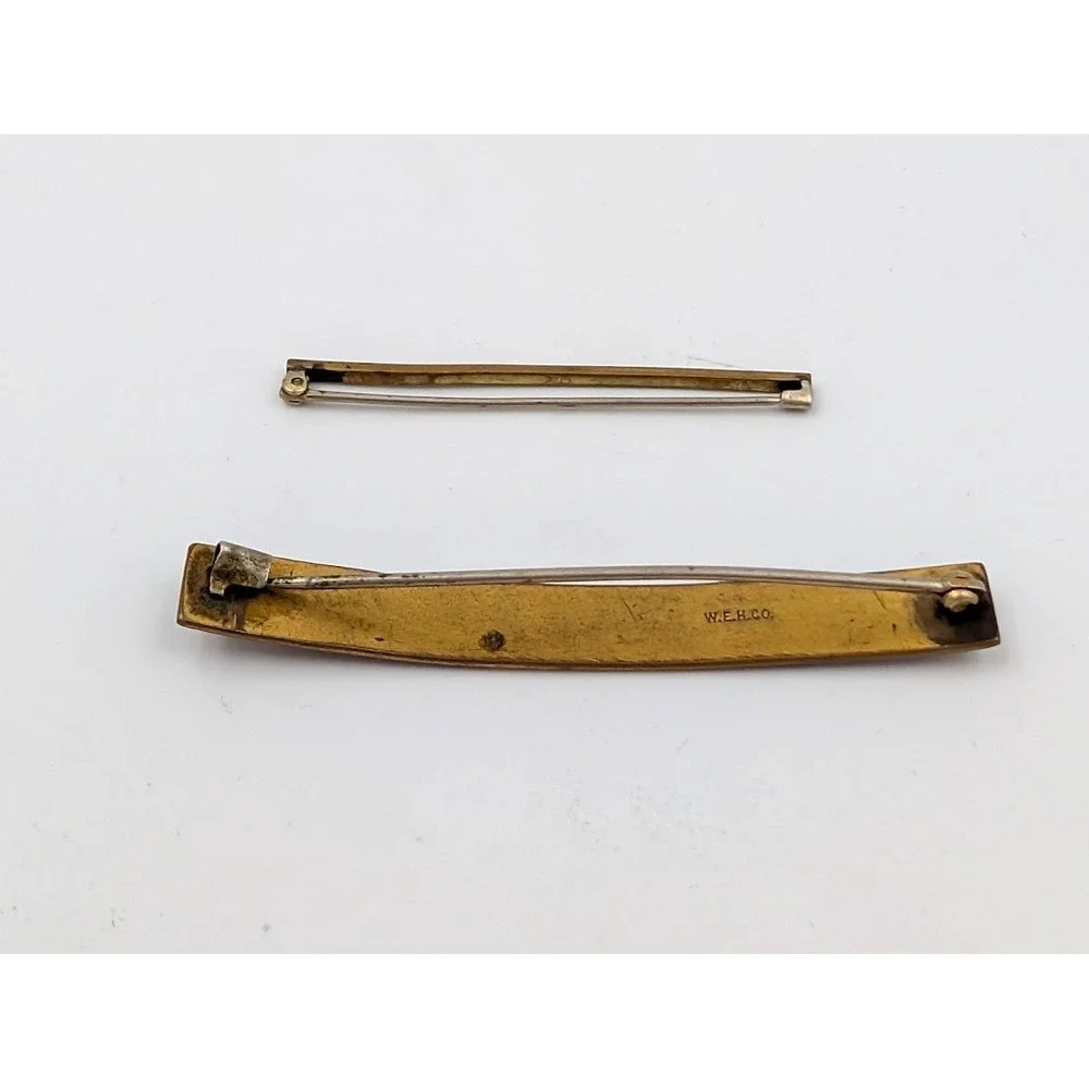 Antique‎ Victorian WEHCO Engraved Monogram and Unbranded Bar Pin Lot Gold Tone